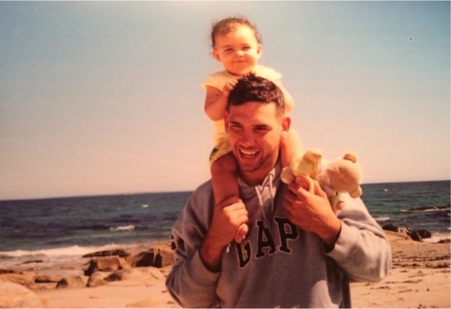 Jason and baby Gianna at Quonochontaug Beach.